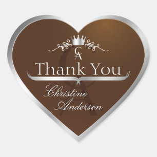 Walnut Brown Silver Frame with Monogram Thank You Heart Sticker