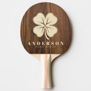 Walnut Wood Four Leaf Clover with Name Ping Pong Paddle