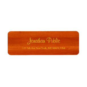 Walnut Wood Gold Script Luxurious Return Address