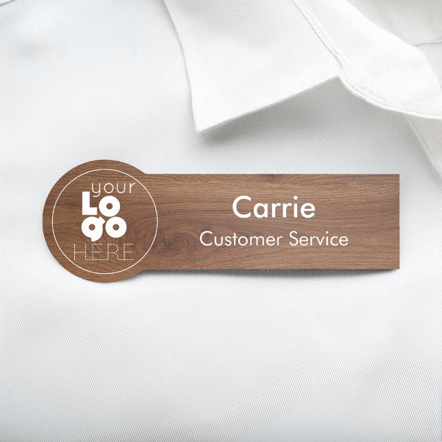 Walnut Wood Grain Business Logo Employee Name Tag (Creator Uploaded)
