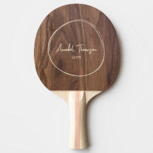 Walnut Wood Name in Drawn Circle Ping Pong Paddle