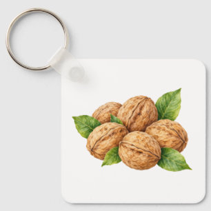 Walnuts with Green Leaves Key Ring