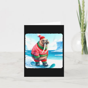 Walrus Balancing On Snowboard. Snowboarding Snowbo Card
