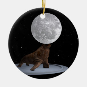 Walrus Balancing The Moon Ceramic Tree Decoration