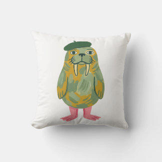 Walrus Beret Throw Pillow