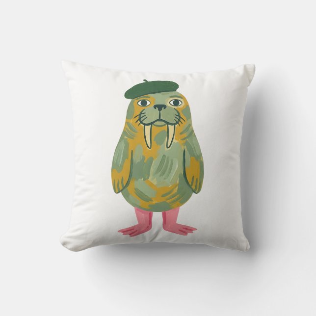 Walrus Beret Throw Pillow (Front)