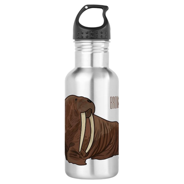 Walrus cartoon illustration 532 ml water bottle (Front)