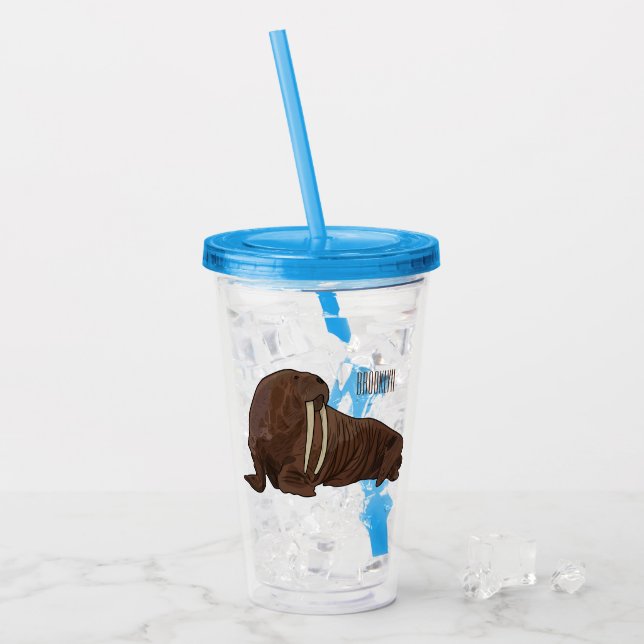 Walrus cartoon illustration acrylic tumbler (Front Ice)
