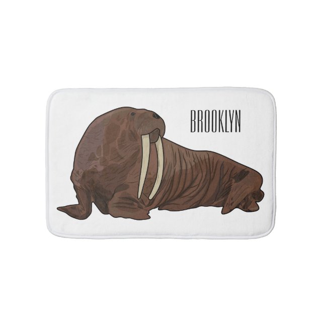 Walrus cartoon illustration bath mat (Front)