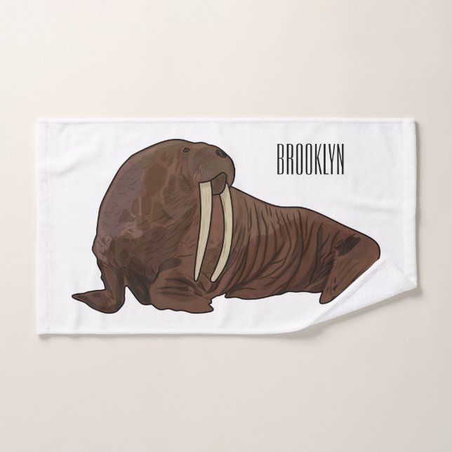 Walrus cartoon illustration bath towel set (Hand Towel)