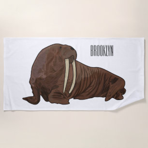 Walrus cartoon illustration beach towel