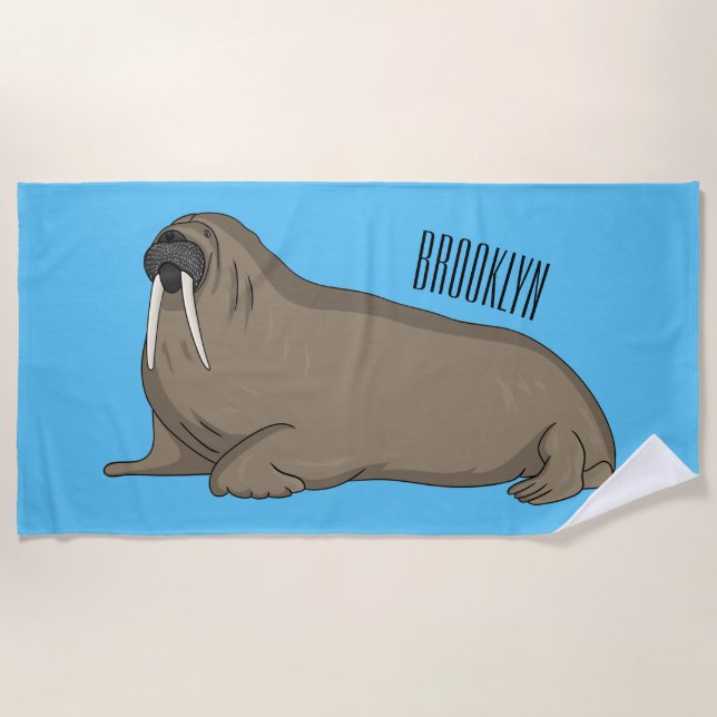Walrus cartoon illustration beach towel (Front)