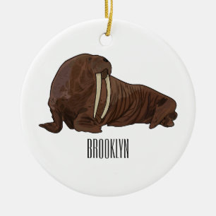 Walrus cartoon illustration ceramic tree decoration