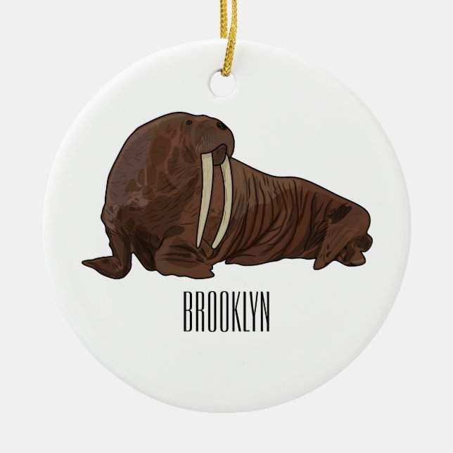 Walrus cartoon illustration ceramic tree decoration (Front)