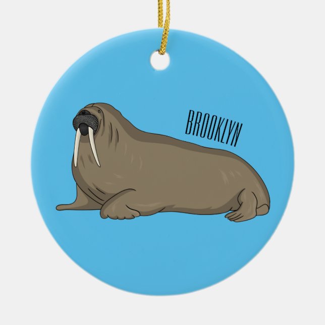 Walrus cartoon illustration  ceramic tree decoration (Front)