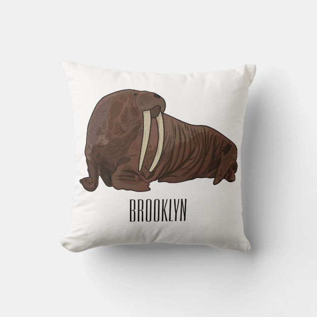 Walrus cartoon illustration cushion (Front)