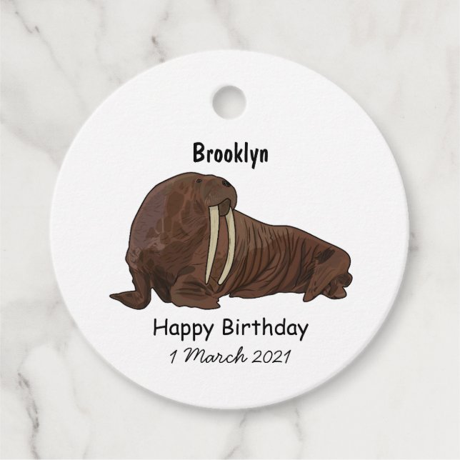 Walrus cartoon illustration favour tags (Front)