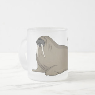 Walrus cartoon illustration frosted glass coffee mug