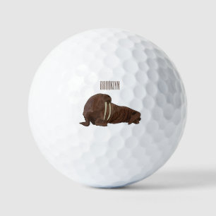 Walrus cartoon illustration golf balls