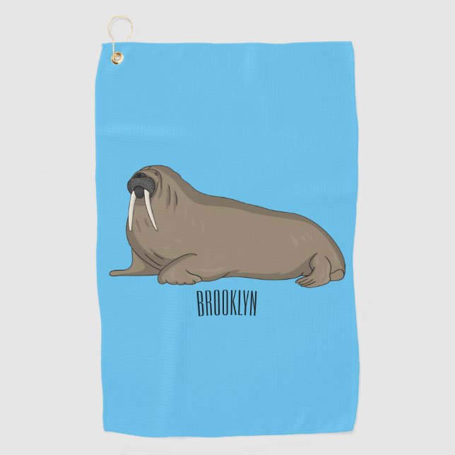 Walrus cartoon illustration golf towel (Front)
