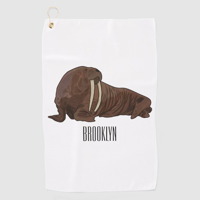 Walrus cartoon illustration golf towel (Front)
