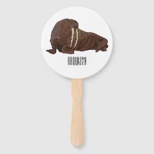 Walrus cartoon illustration hand fan