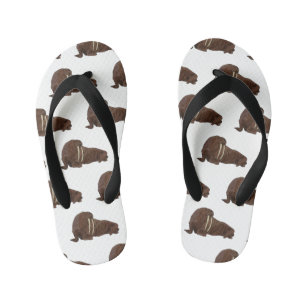 Walrus cartoon illustration kid's flip flops