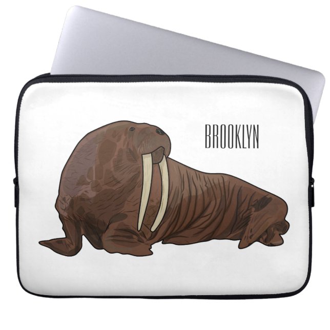 Walrus cartoon illustration laptop sleeve (Front)