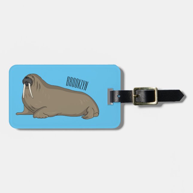 Walrus cartoon illustration luggage tag (Front Horizontal)