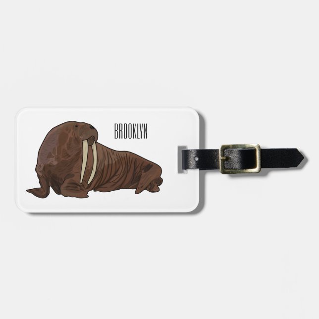 Walrus cartoon illustration luggage tag (Front Horizontal)
