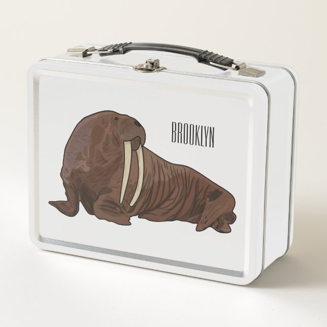 Walrus cartoon illustration metal lunch box (Front)