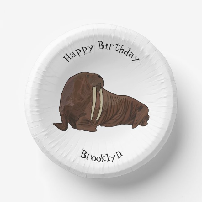 Walrus cartoon illustration paper plate (Front)