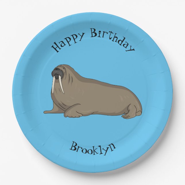 Walrus cartoon illustration paper plate (Front)