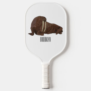 Walrus cartoon illustration pickleball paddle