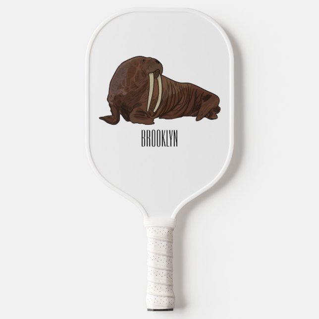 Walrus cartoon illustration pickleball paddle (Front)