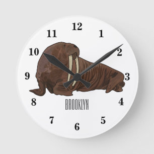 Walrus cartoon illustration round clock