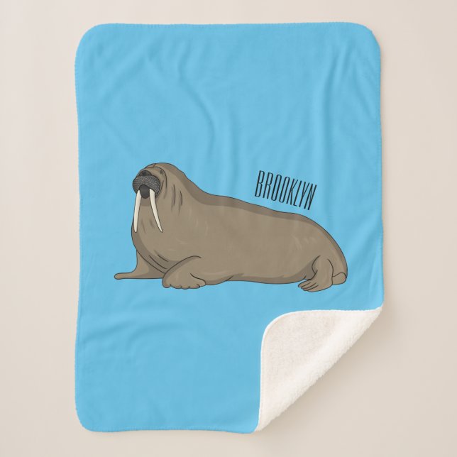 Walrus cartoon illustration sherpa blanket (Front)