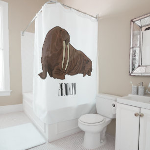 Walrus cartoon illustration shower curtain
