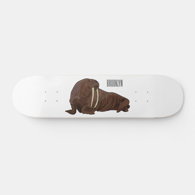 Walrus cartoon illustration skateboard (Horz)