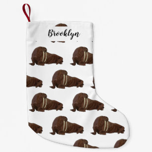 Walrus cartoon illustration small christmas stocking