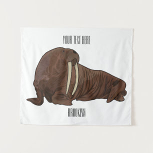 Walrus cartoon illustration tapestry