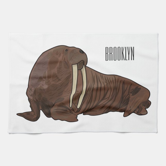 Walrus cartoon illustration tea towel (Horizontal)