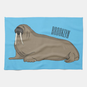 Walrus cartoon illustration tea towel