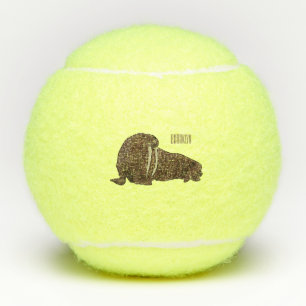 Walrus cartoon illustration tennis balls