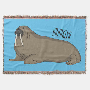 Walrus cartoon illustration throw blanket