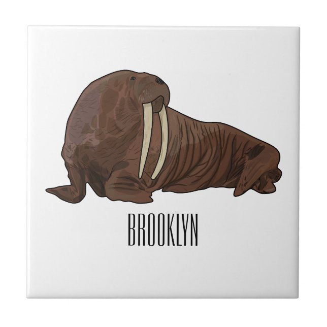 Walrus cartoon illustration tile (Front)