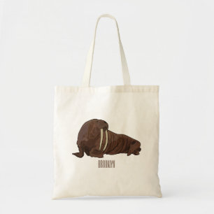 Walrus cartoon illustration tote bag