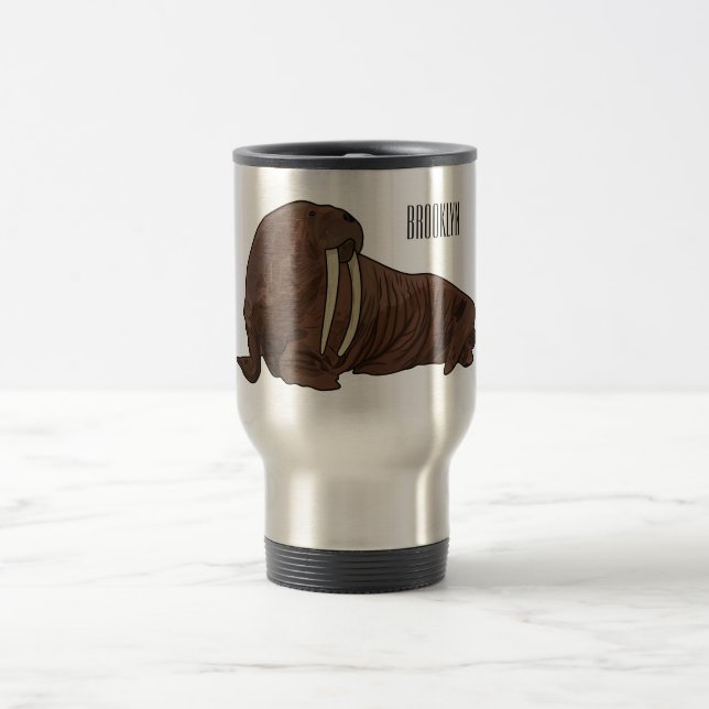 Walrus cartoon illustration travel mug (Center)