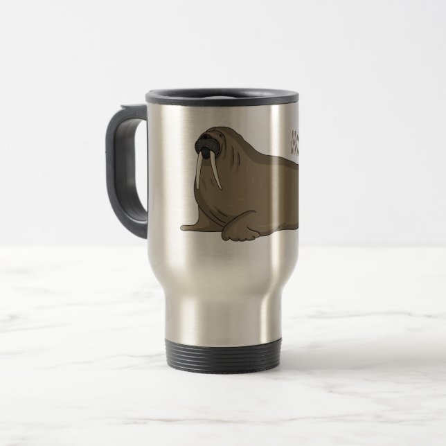 Walrus cartoon illustration  travel mug (Front Left)