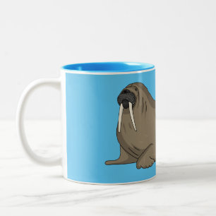 Walrus cartoon illustration Two-Tone coffee mug